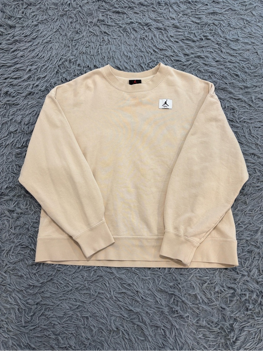 Nike Jordan Women Oversized Sweatshirt Small Beige Crewneck Pullover Flight Logo